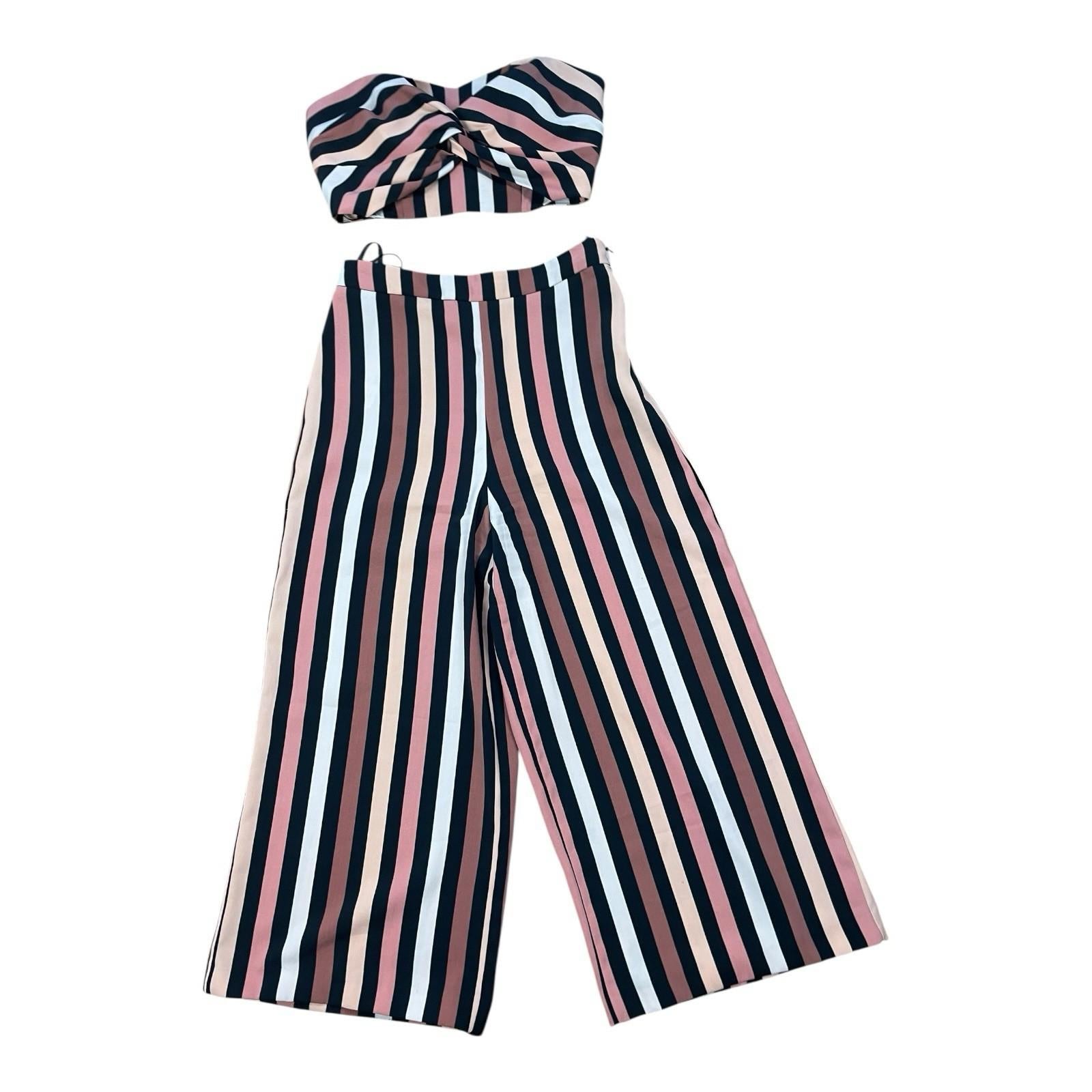 Miss Selfridge Striped Co Ord Set Women’s UK Size 6 Petite Wide Leg Strapless