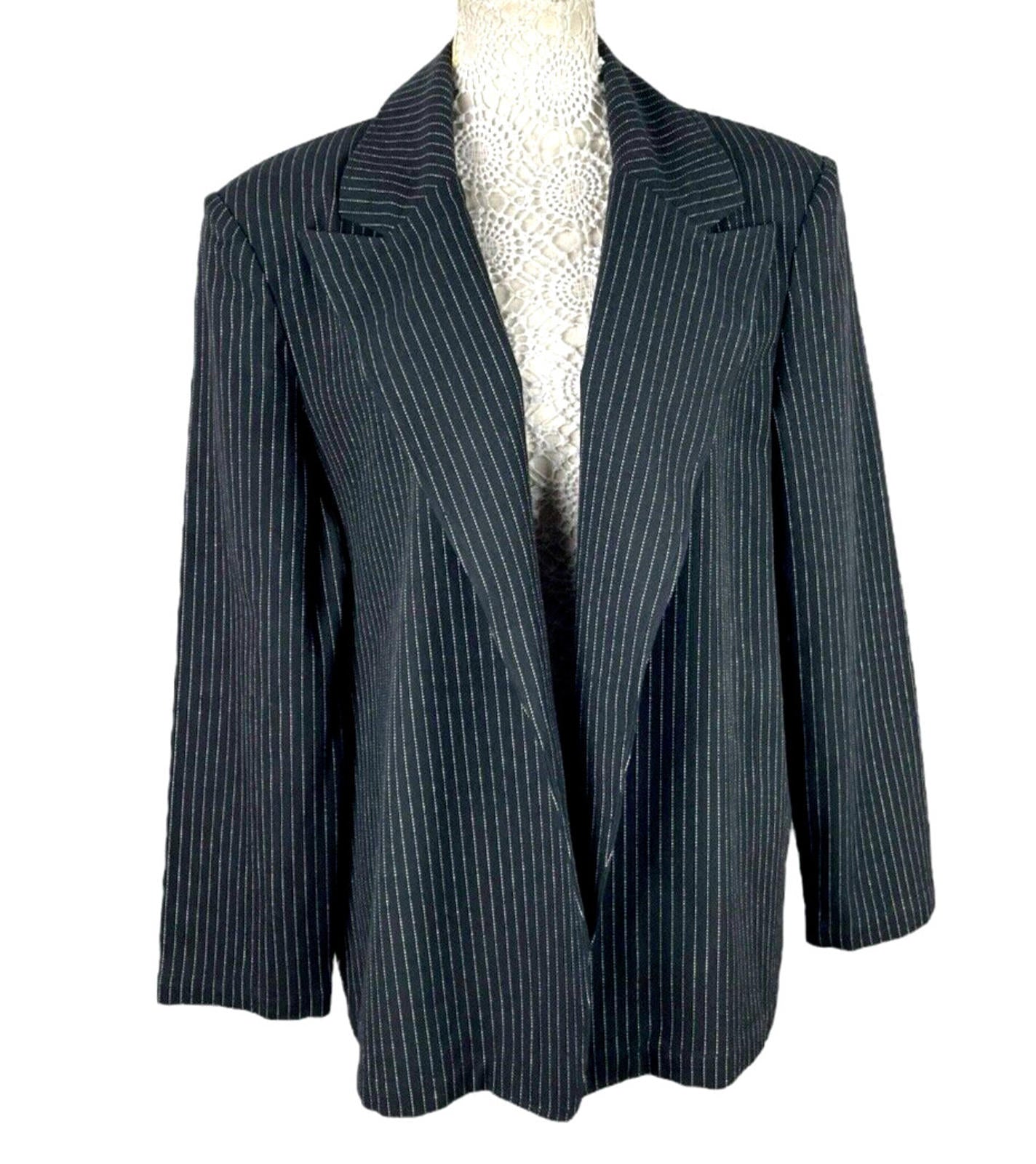 Pretty Little Thing Blazer Jacket Black Stripe Shoulder Pads Women’s UK Size 14