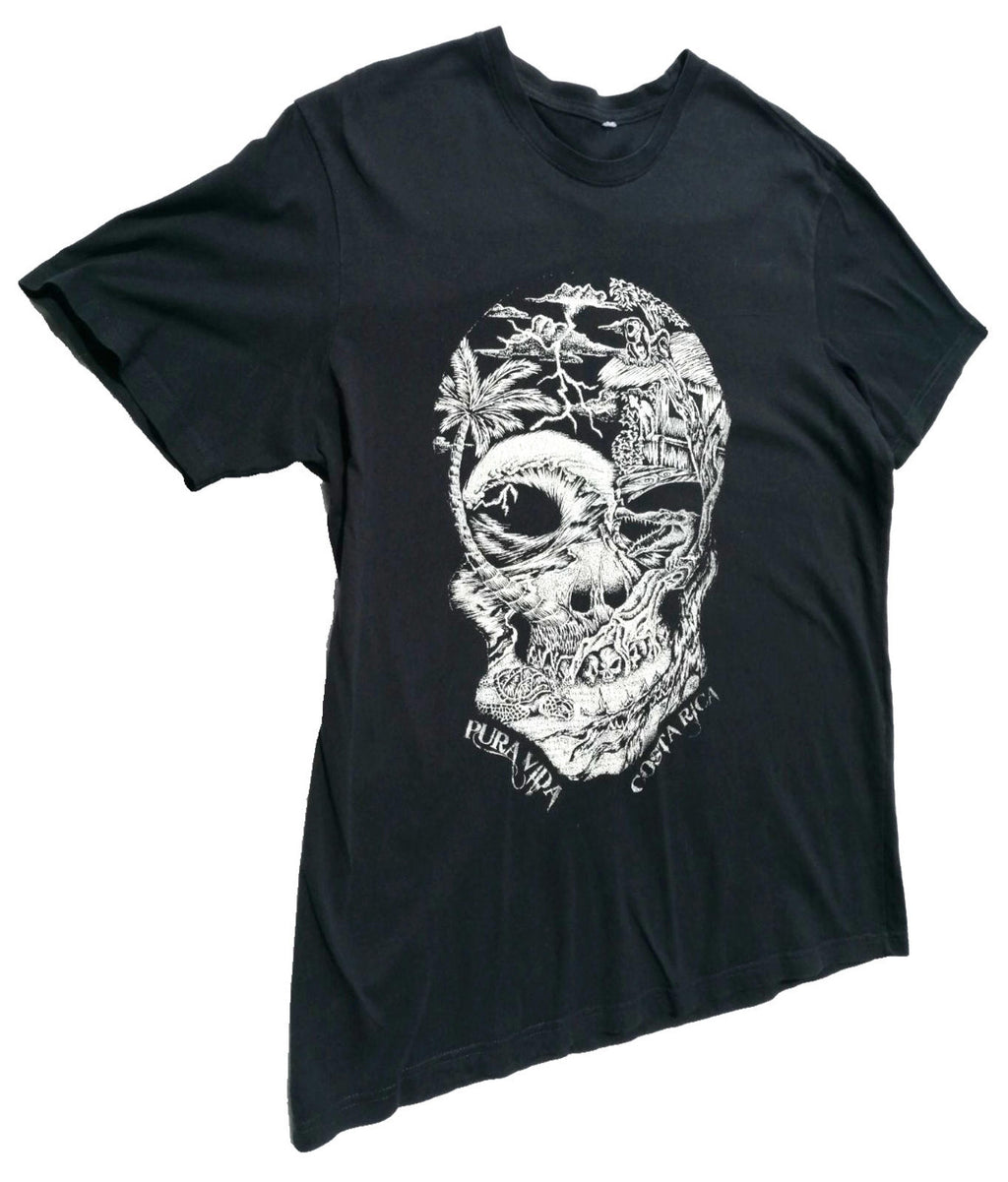 Pura Vida Costa Rica Skull Graphic Print T-Shirt Men's Size L Black Crew Neck