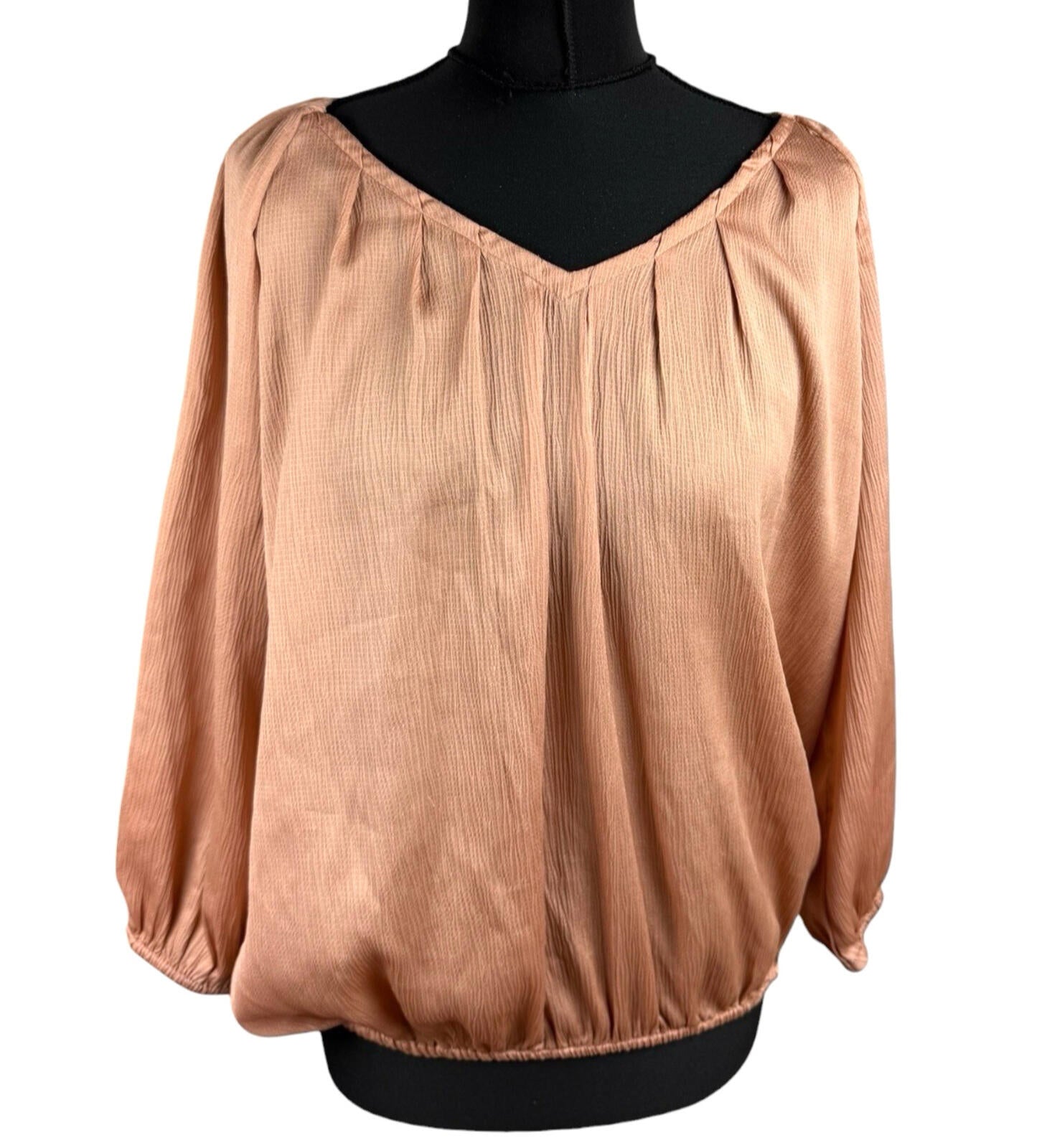 Peacocks Satin Peplum Top Women's UK Size 14 3/4 Sleeve Rose Gold