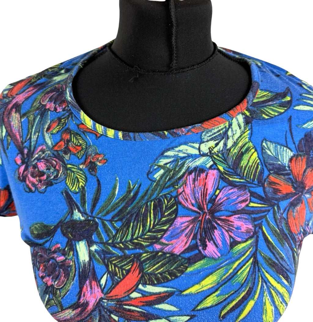 Peacocks T-Shirt Blouse Women’s UK Size 8 Tropical Print Zip Back Multicolour