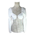 Divided White Puff Sleeve Crop Top Silver Ring Eyelet Women’s UK Size S