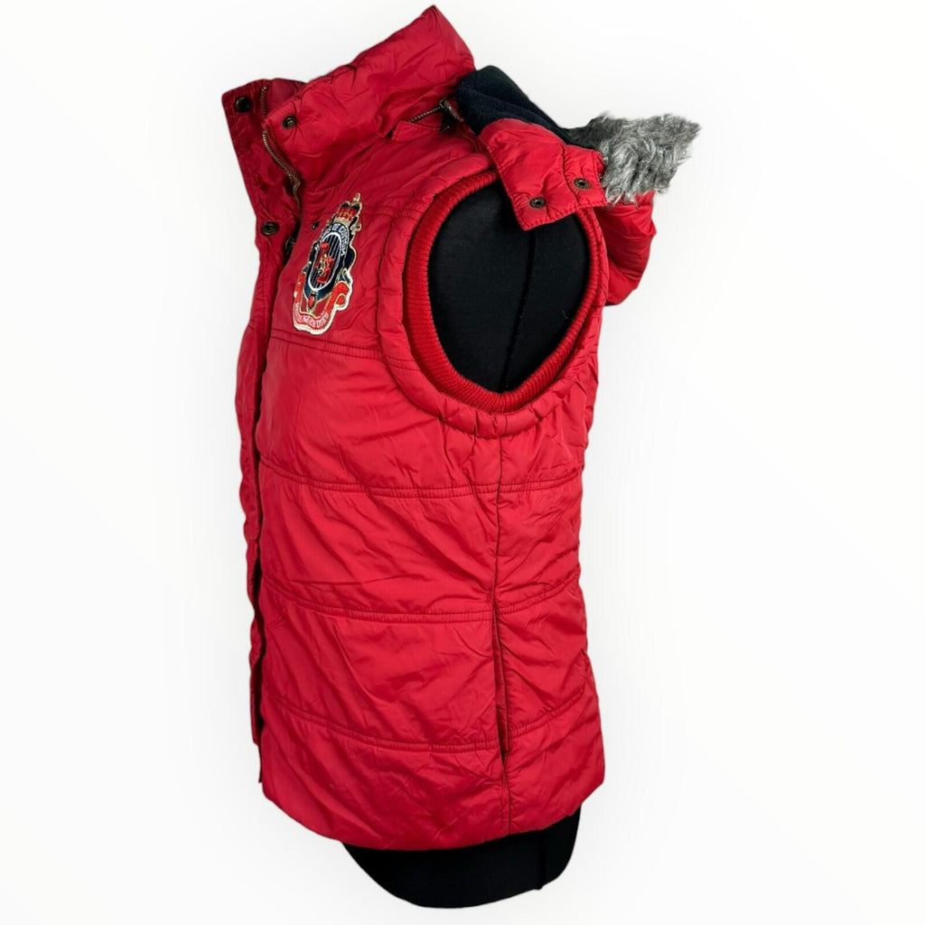Paul’s Boutique Padded Gilet Jacket Women’s UK Size 12 Hooded Badge Bright Red