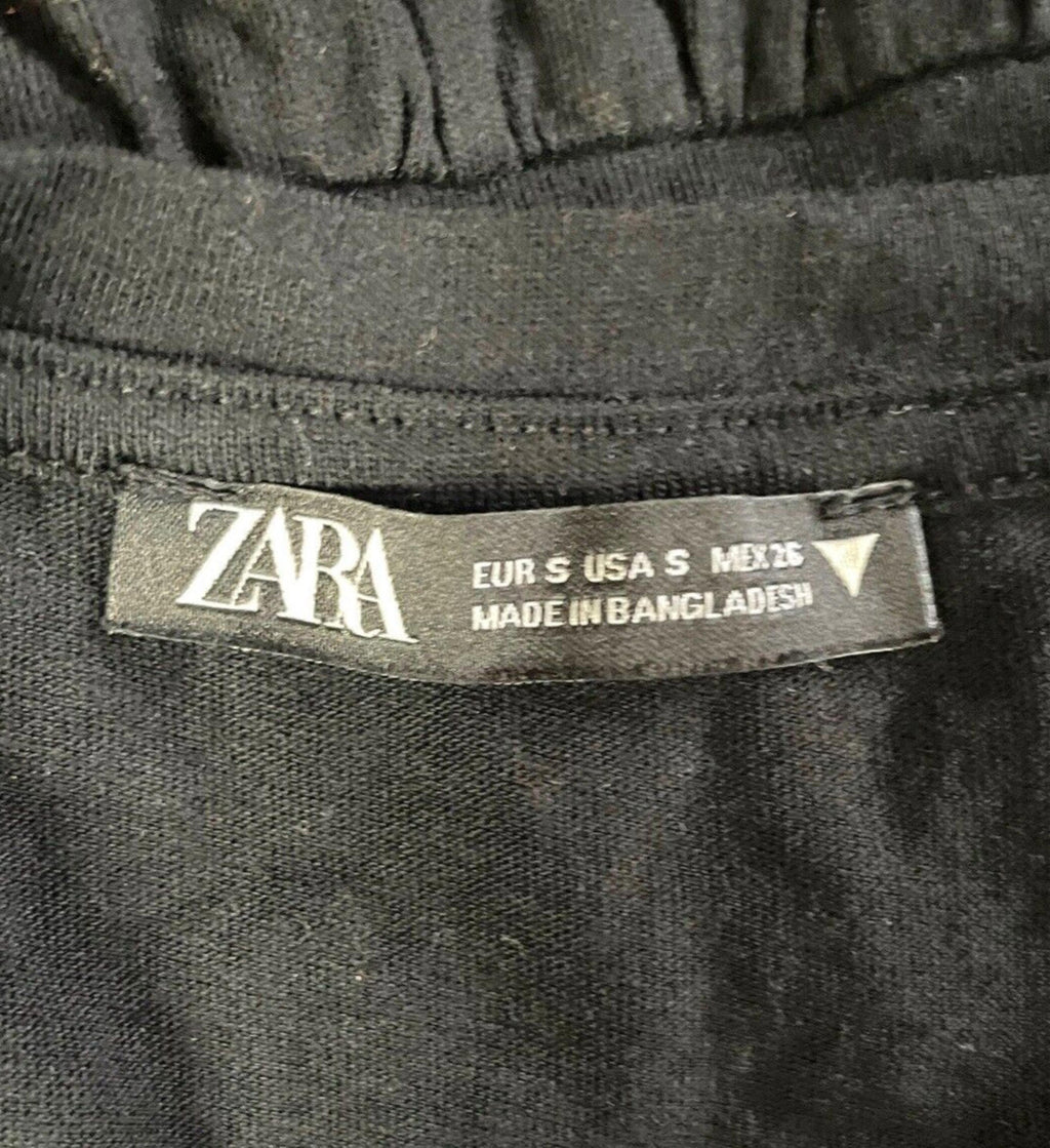 Zara Black Tiered Peplum Top 100% Cotton Women's UK Size S