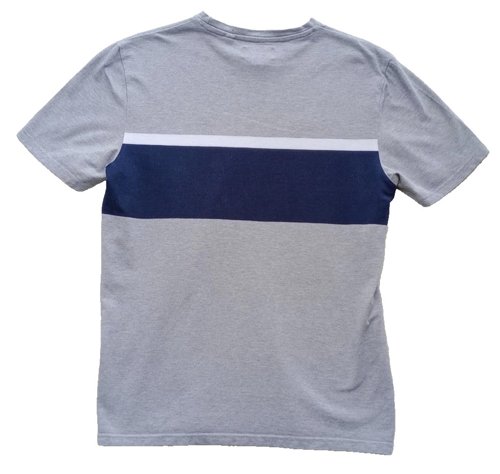 Next T-Shirt Men's UK Size L Grey Crew Neck Jersey Logo Striped Cotton Rich