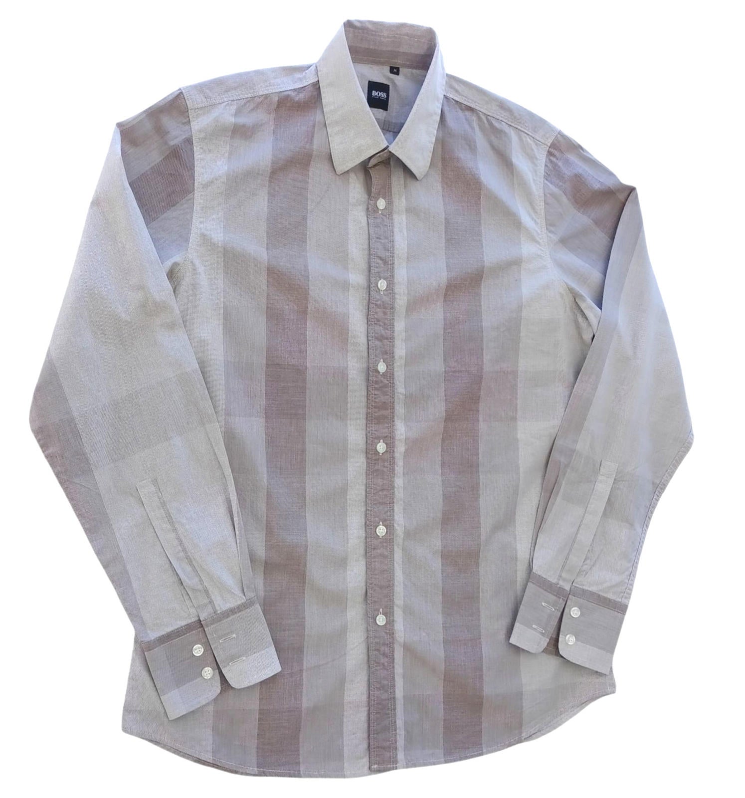 Hugo Boss Shirt Men's UK Size M Long Sleeve Brown Stripe 100% Cotton