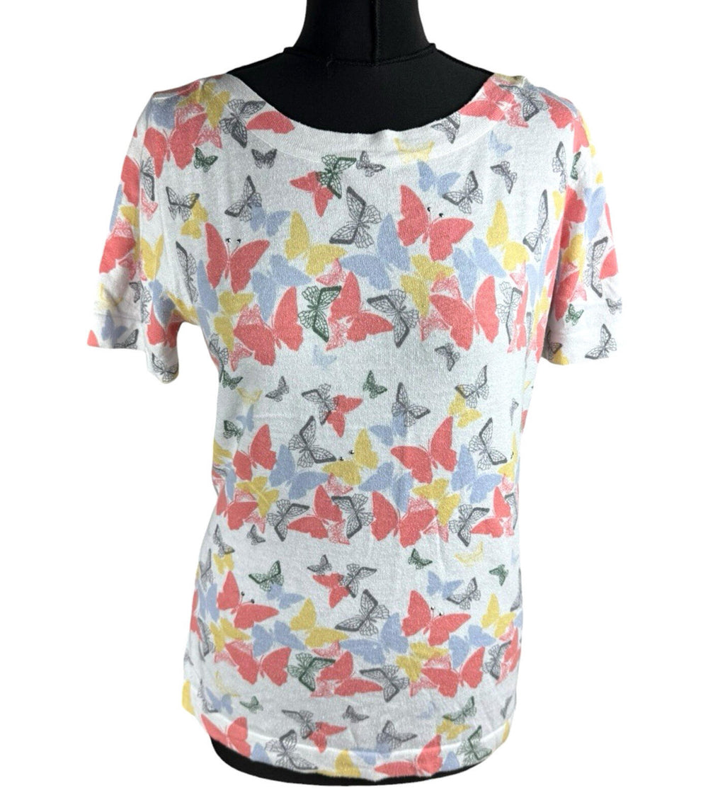 Next Butterfly Print T-Shirt Top Women’s UK Size 12 Multi-Color Studded Accents
