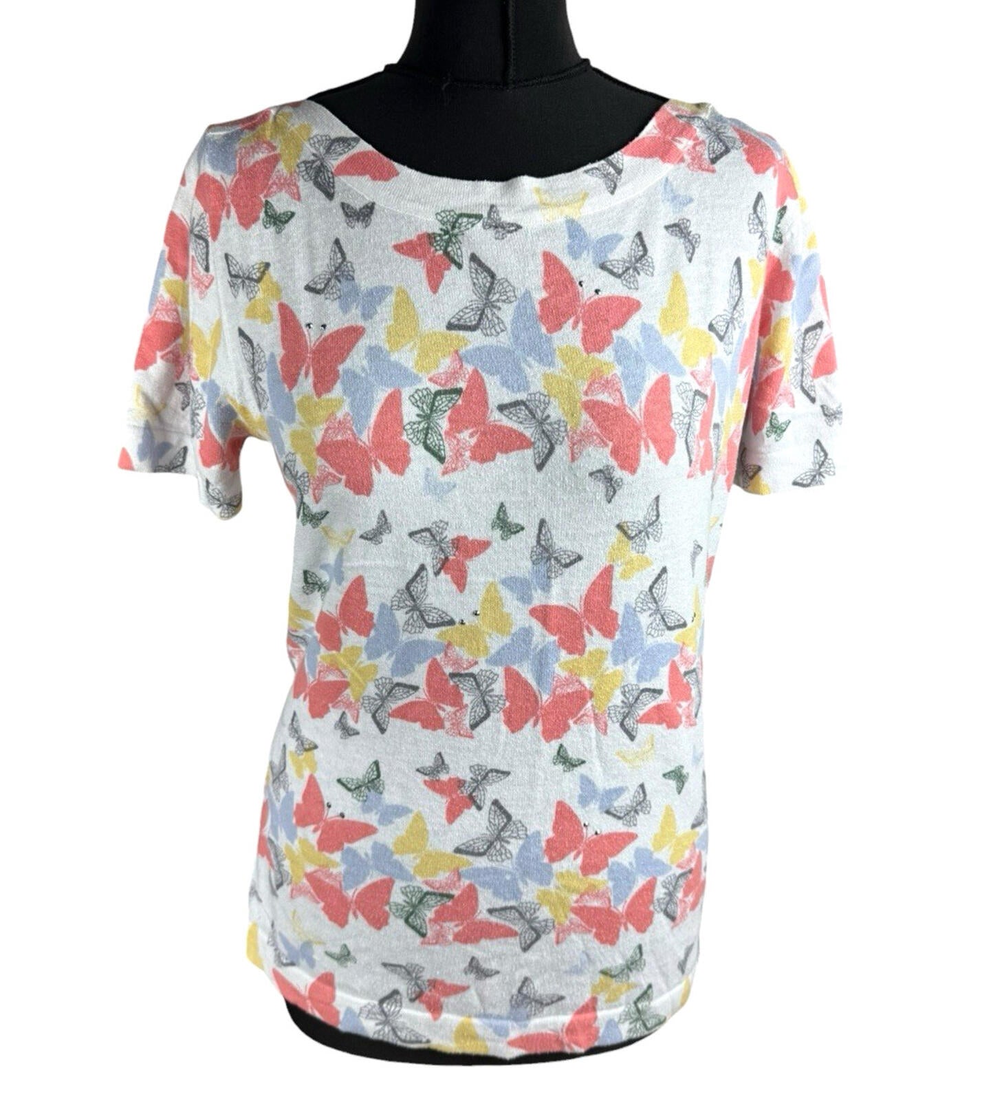 Next Butterfly Print T-Shirt Top Women’s UK Size 12 Multi-Color Studded Accents