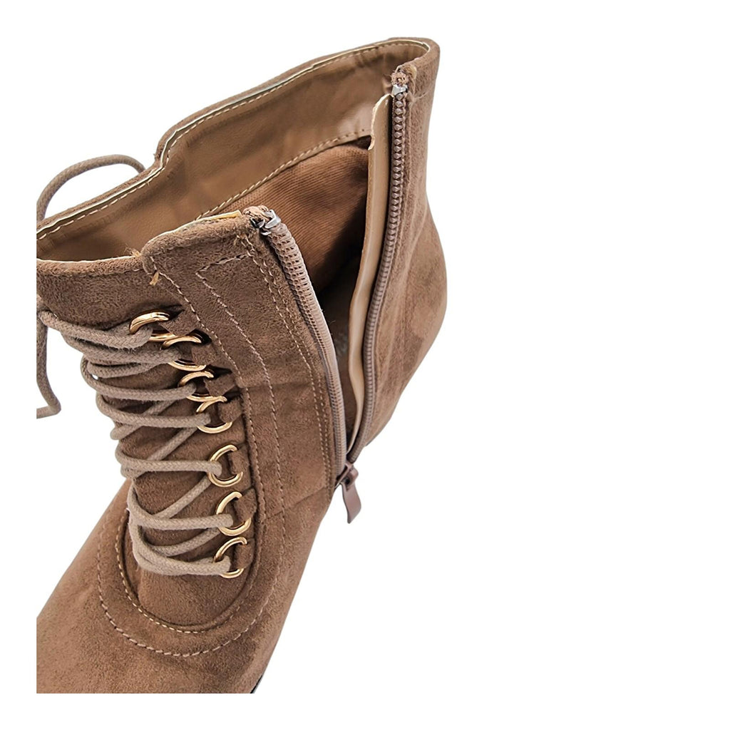 Laura Mode Beige Suede Lace Up Ankle Boots Women's UK Size 6.5 Block Heel Zip