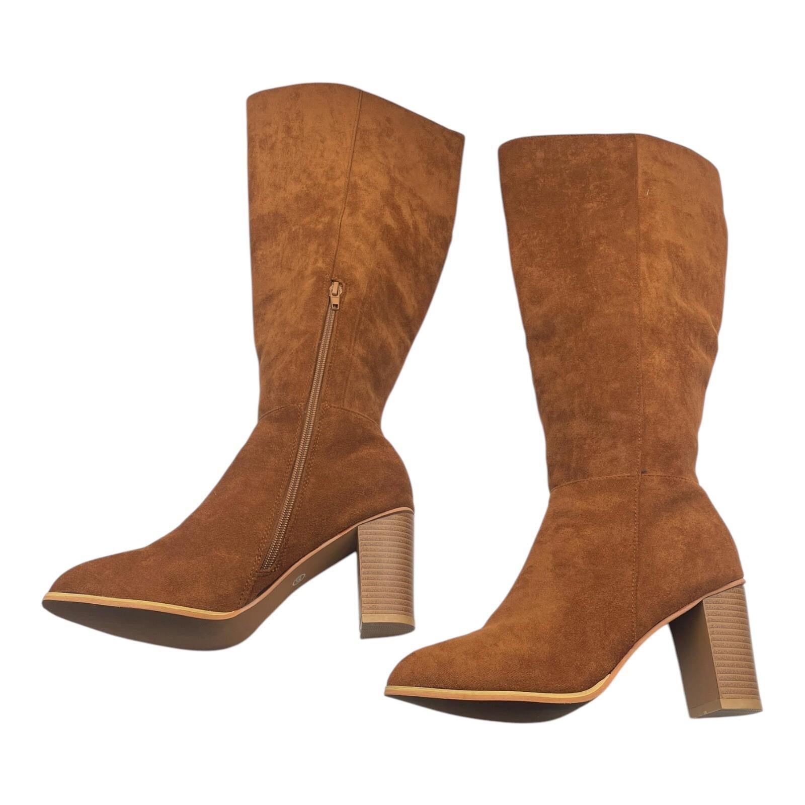 Brown Faux Suede Knee High Boots Block Heel Women’s UK Size 6.5