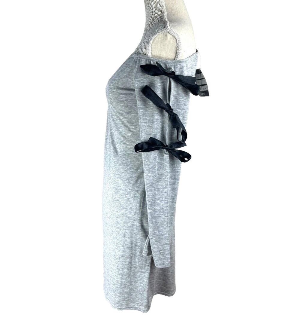 Denovo Mini Dress Grey One Shoulder Long Sleeve Black Bows Women’s UK Size 16
