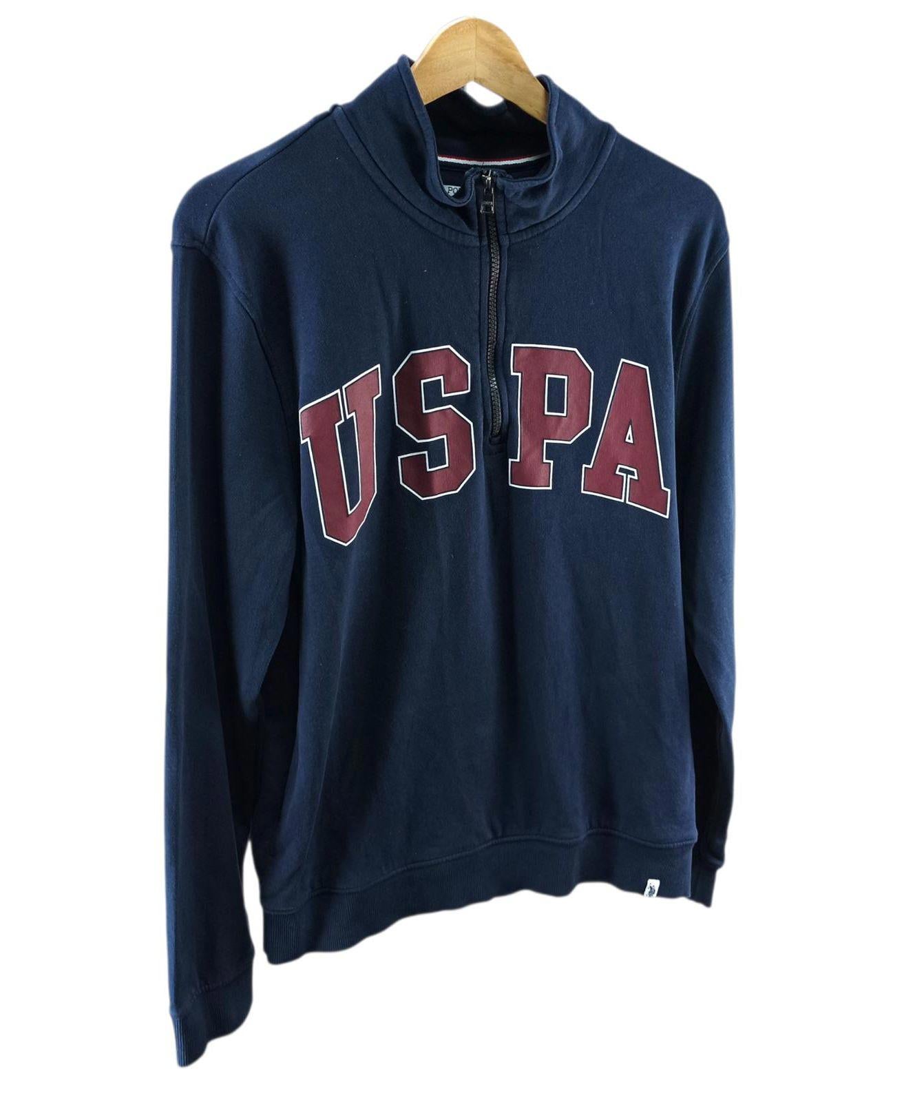 U.S. Polo Assn Sweatshirt Men's UK Size M Blue Jersey Jumper Cotton Pockets Zip