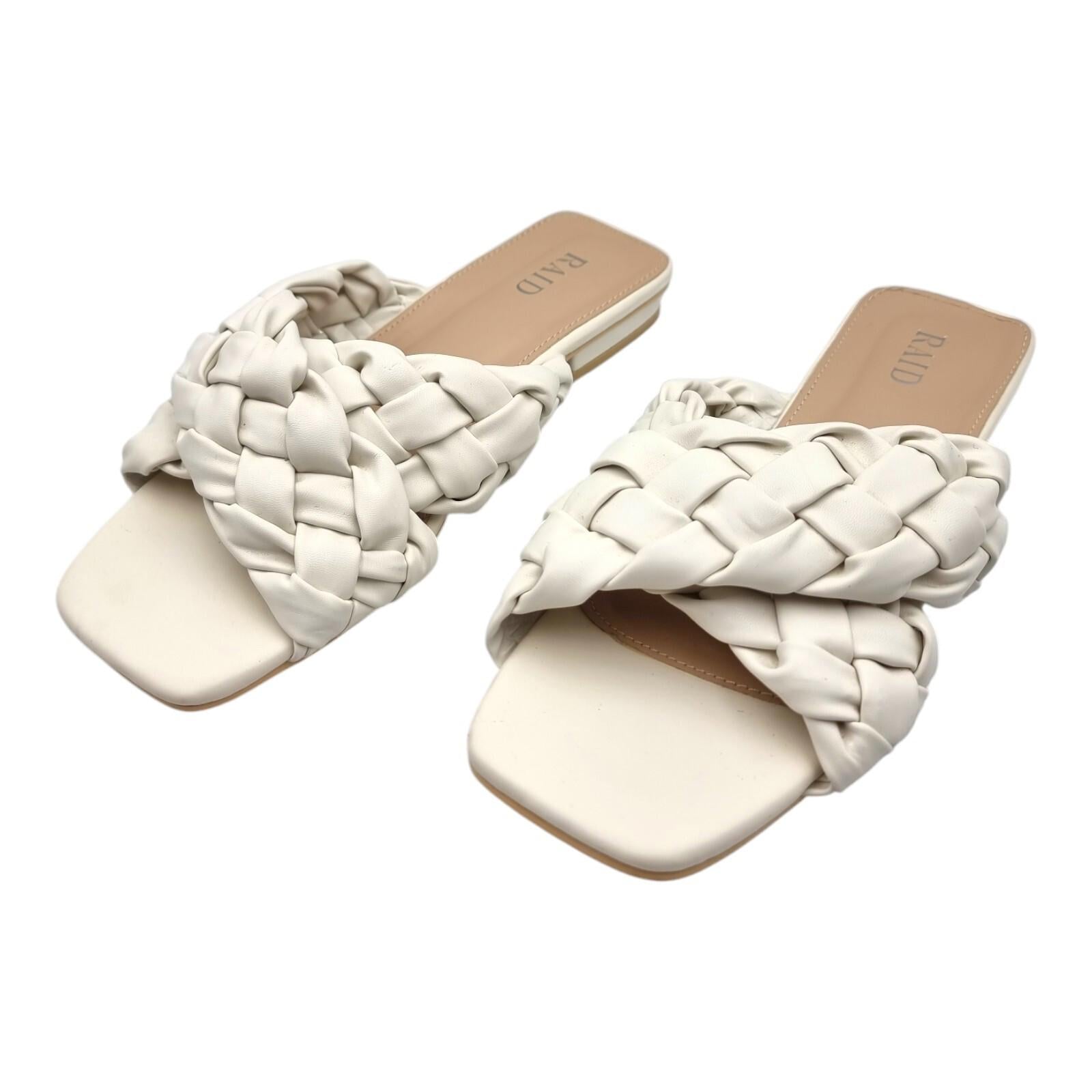 RAID Wide Fit White Destiny Plaited Slide Sandals Women's UK Size 7