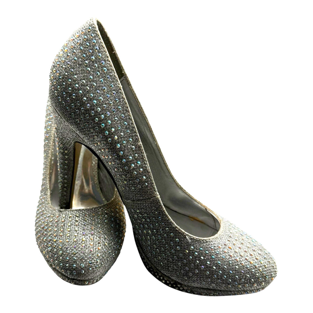 Truffle Silver Rhinestone Shoes Round Toe Stiletto Sparkle Women’s UK Size 6