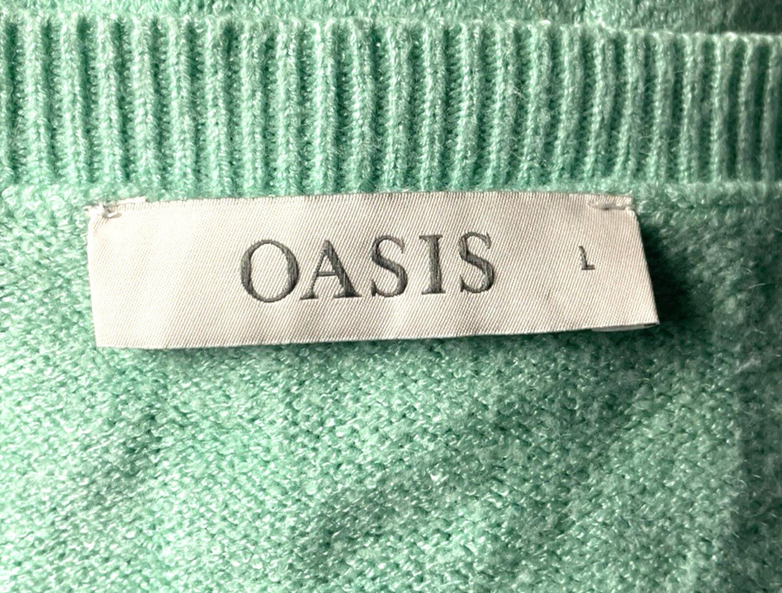 Oasis Knit Jumper Women’s UK Size L Colour Block Side Slit Green Blue