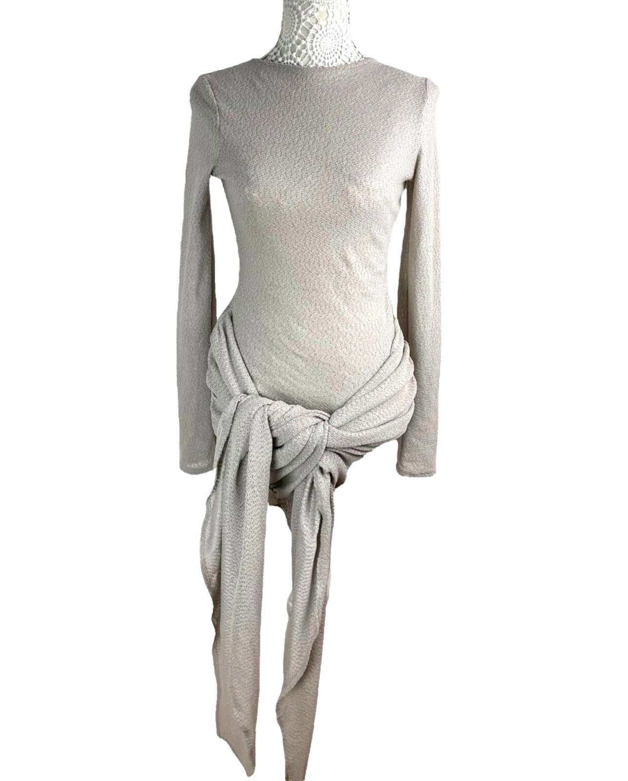 Grey Knit Wrap Fitted Dress Mini Women’s UK Size 8