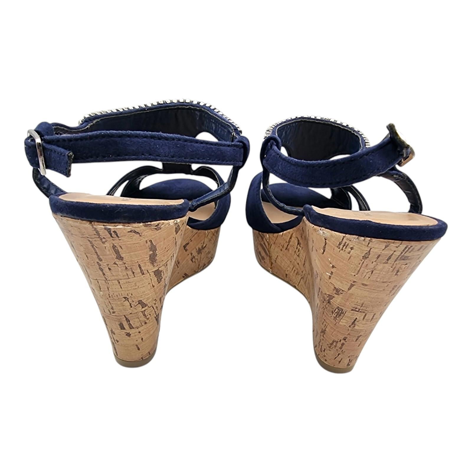 New Look Blue Suedette Wedge Sandals Embelished Straps Women's UK Size 6