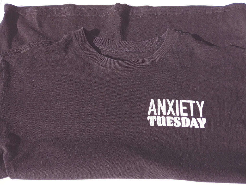 Graphic Print T-Shirt Men's UK Size M Black Crew Neck 100% Cotton Anxiety Theme