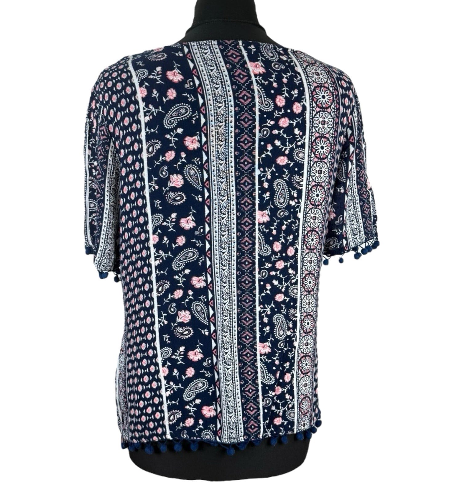 Peacocks Floral Top Navy Pink Crochet Tassled Lightweight Women’s UK Size 10