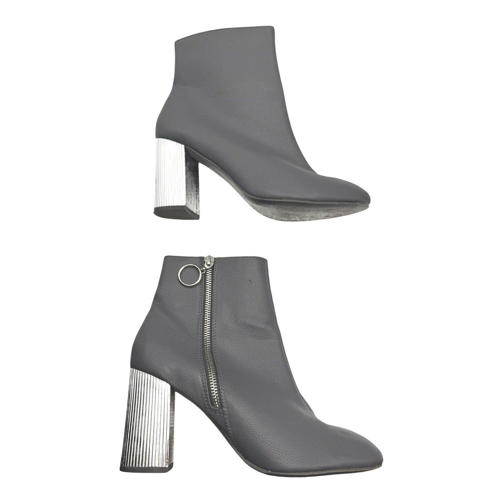 Primark Ankle Boots Women’s UK Size 6 Metallic Block Heel Pointed Zip Fastening