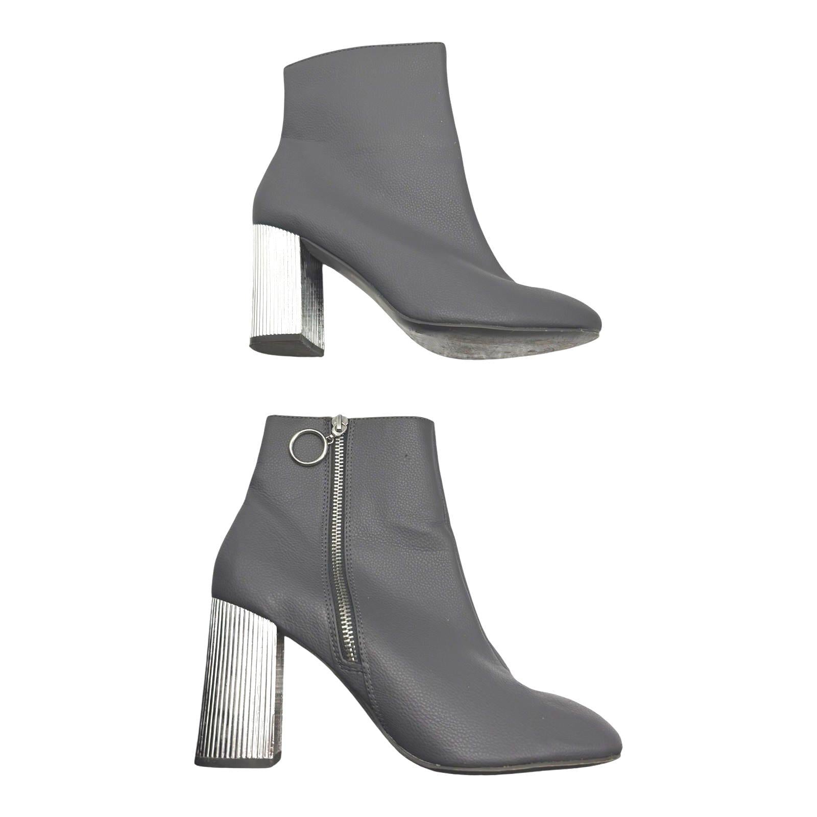 Primark Ankle Boots Women’s UK Size 6 Metallic Block Heel Pointed Zip Fastening