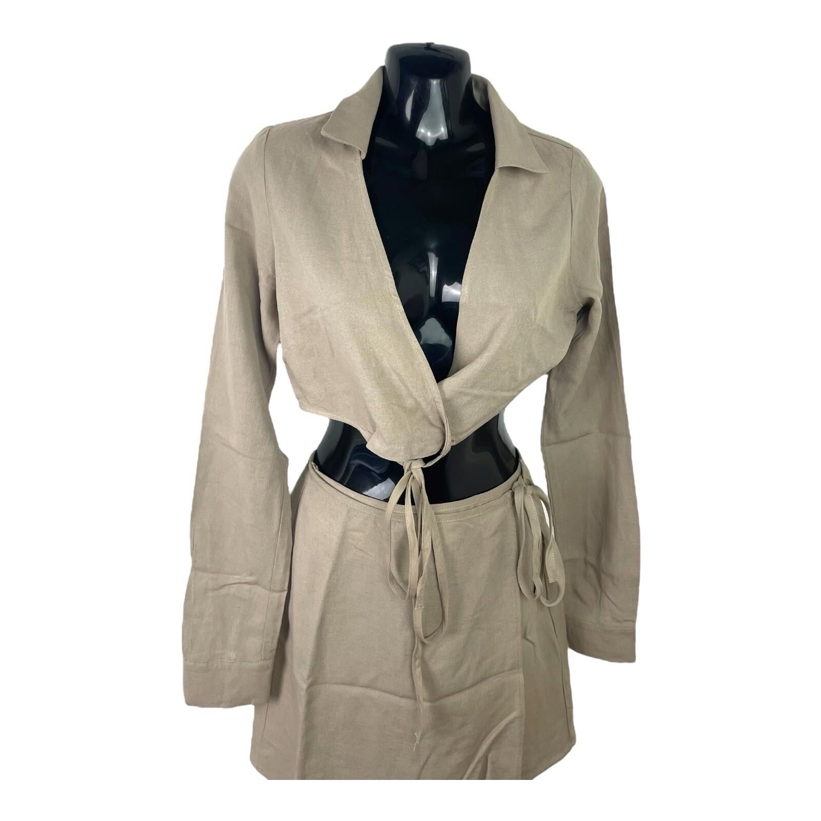 Pull & Bear Camel Skirt & Cropped Shirt Co Ord Set Women’s UK Size XS
