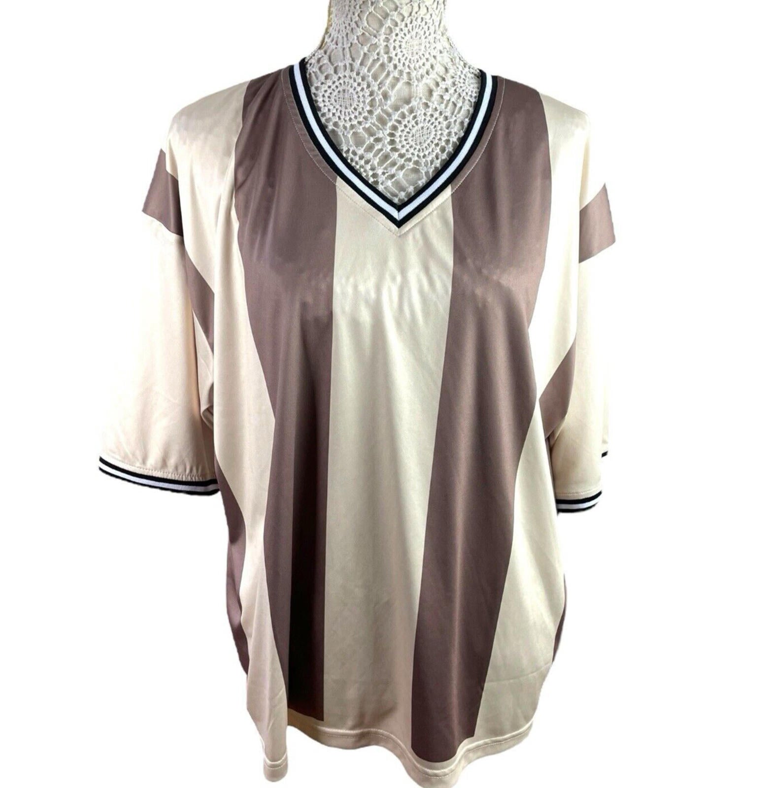 Pretty Little Thing Beige Stripe Football T-Shirt Oversized Women’s UK Size 8