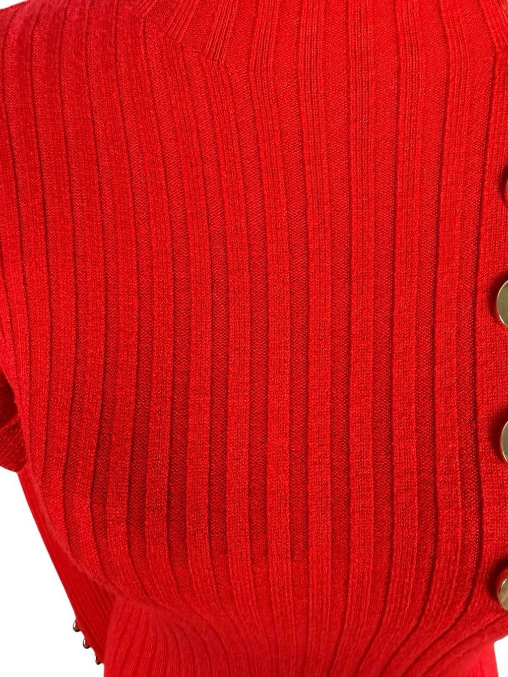 Moocci Red High Neck Knit Jumper Ribbed Gold Button Women’s UK Size M
