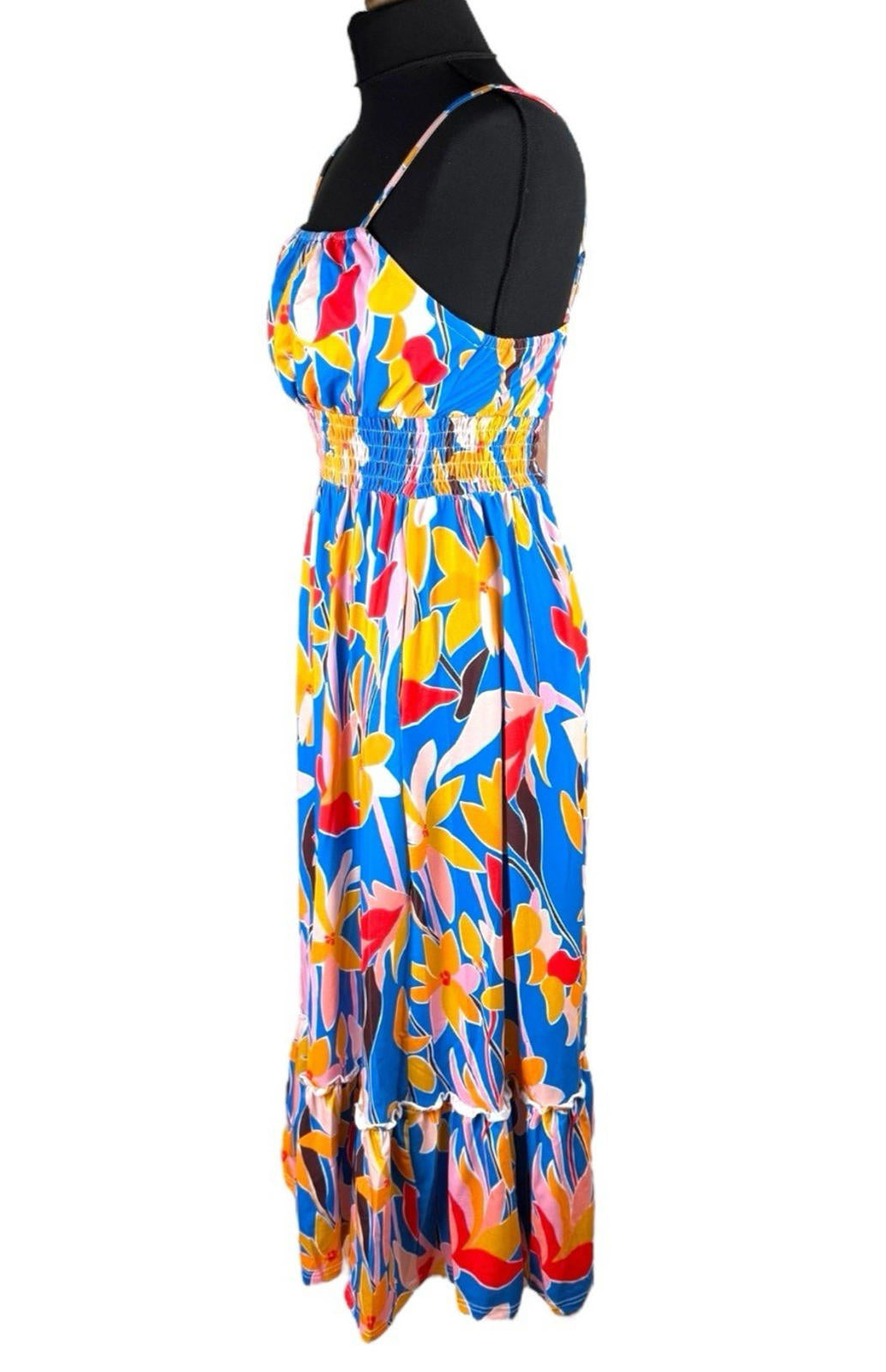 Grace Karin Maxi Dress Women’s UK Size S Bright Floral Smocked Summer