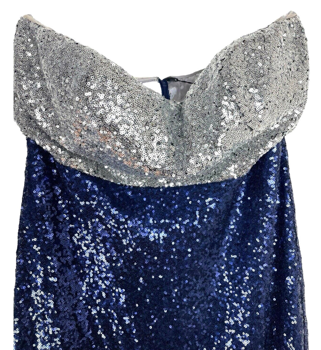 Ever-Pretty Dress Women's UK Size 18 Blue Sequin Strapless Occasion Sparkle