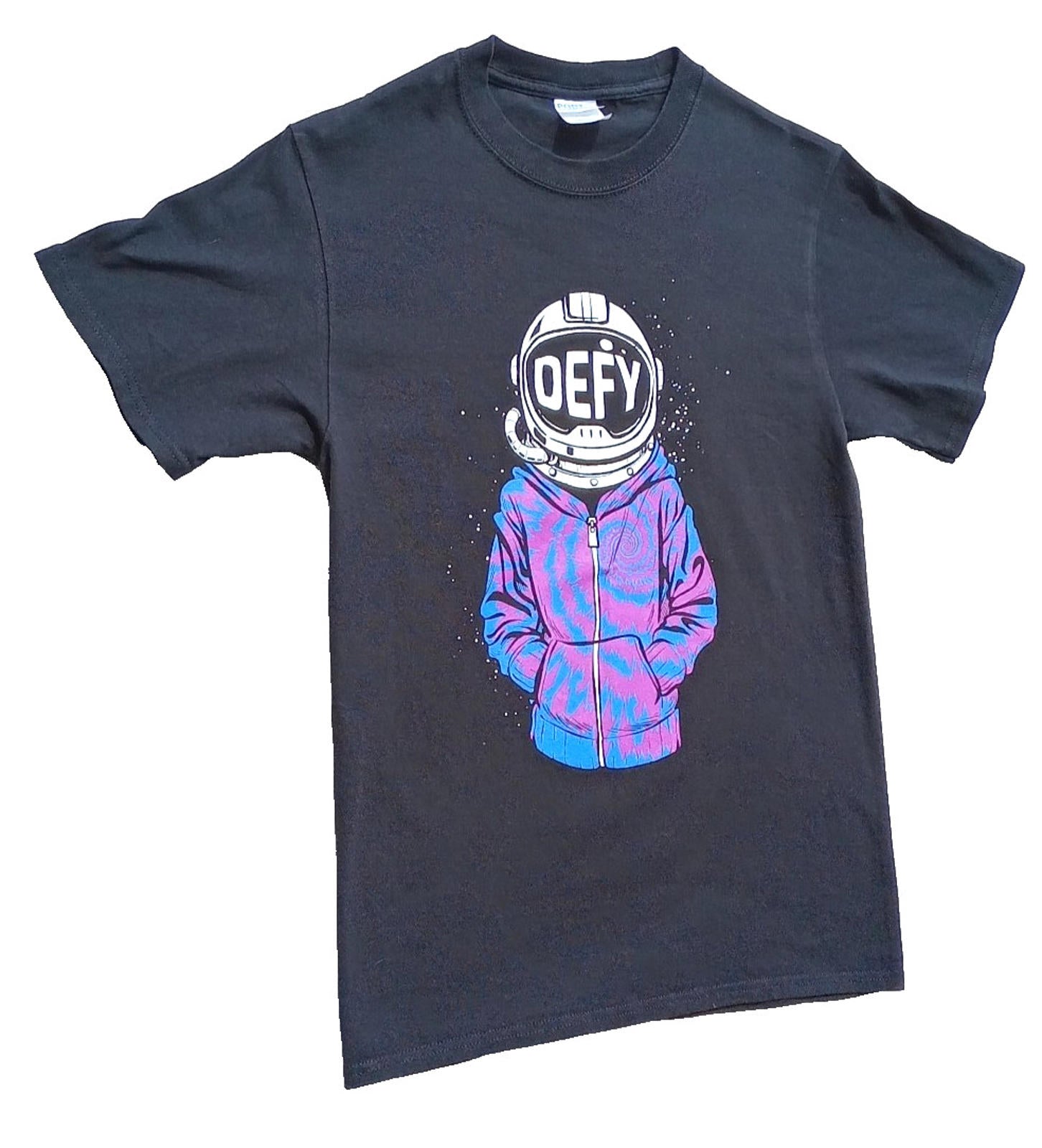 Graphic Print T-Shirt Men's UK Size S Black Crew Neck 100% Cotton Easy Care DEFY