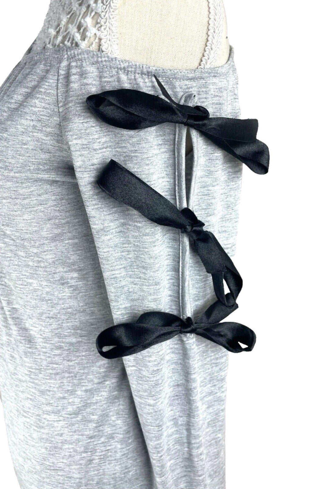 Denovo Mini Dress Grey One Shoulder Long Sleeve Black Bows Women’s UK Size 16