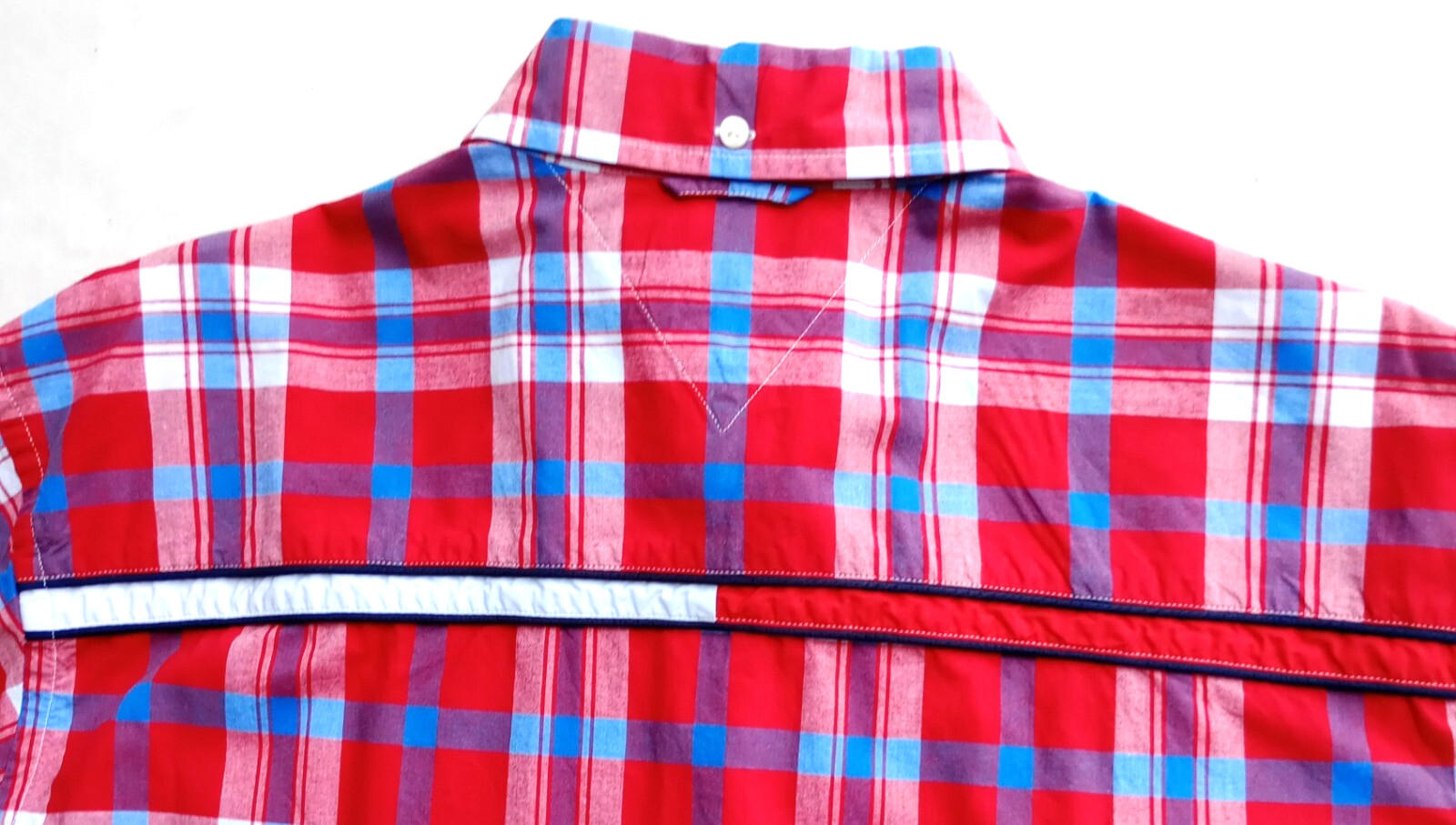 Tommy Hilfiger Shirt Men's UK Size L Red Check Short Sleeve Pockets 100% Cotton
