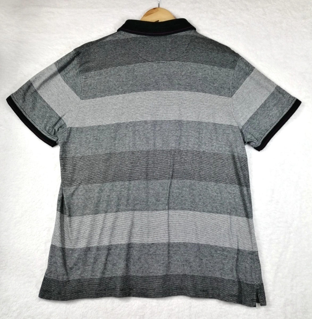 Debenhams Men's UK Size XL Grey Polo Shirt Striped Plum Black Collar Side Gusset
