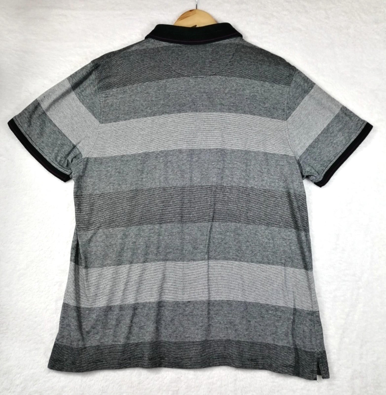 Debenhams Men's UK Size XL Grey Polo Shirt Striped Plum Black Collar Side Gusset