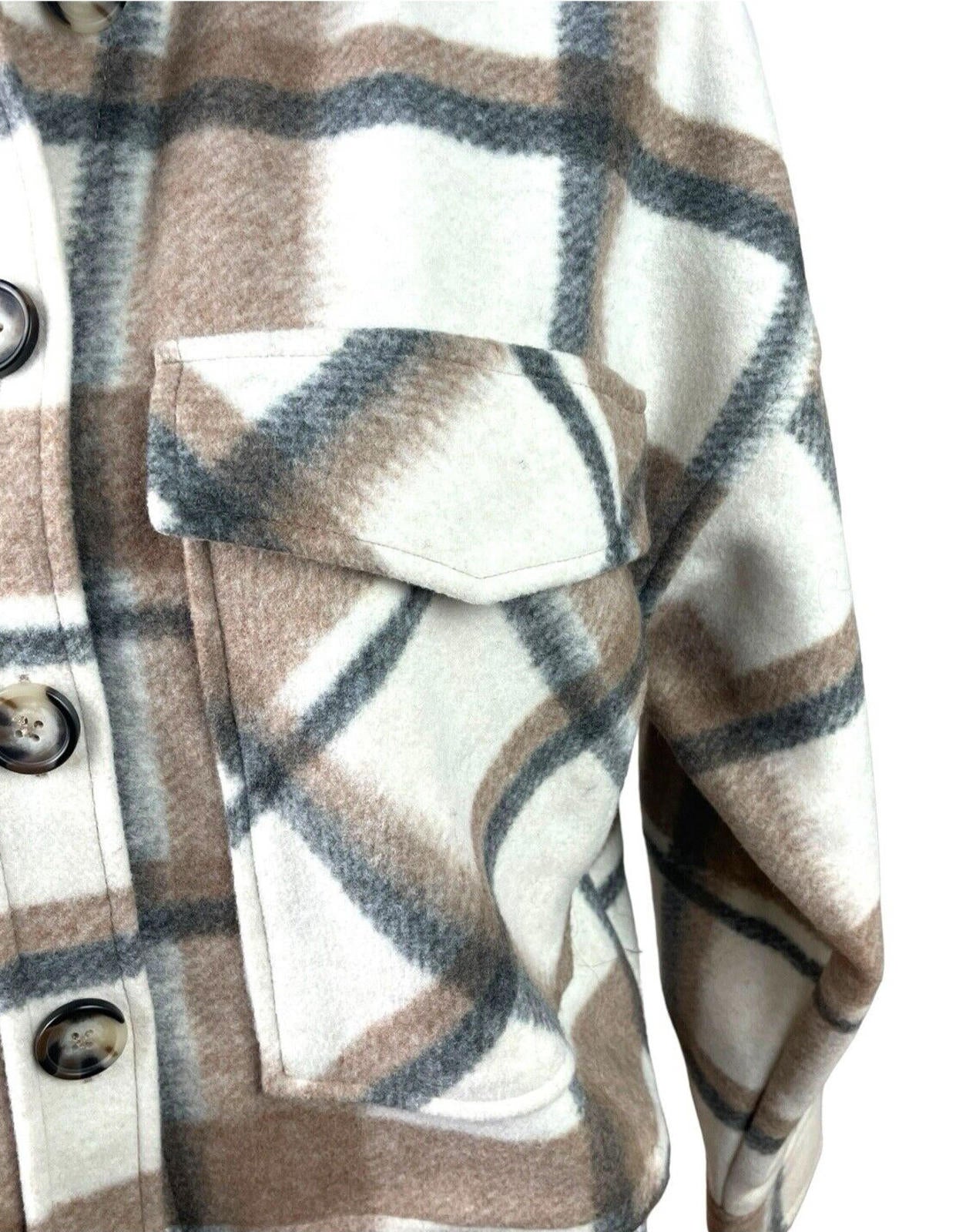 Stradivarius Beige Check Shacket Cropped Brushed Women’s UK Size XS