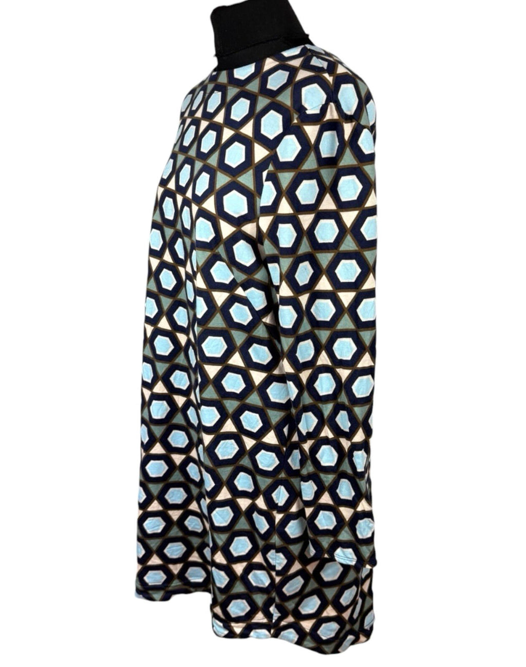 H&M Long Sleeve Mini Dress Women’s UK Size M Geometric Print Blue