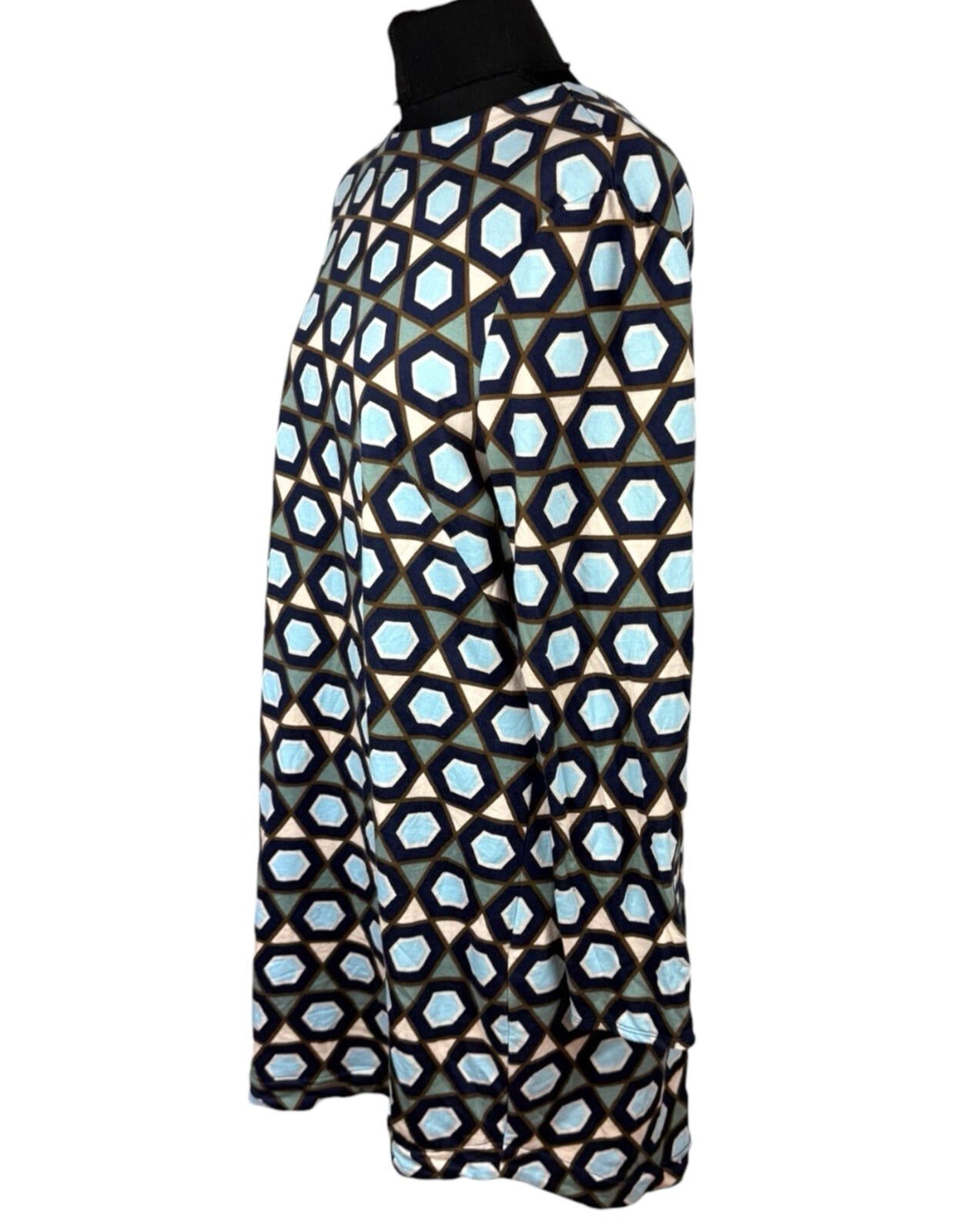 H&M Long Sleeve Mini Dress Women’s UK Size M Geometric Print Blue
