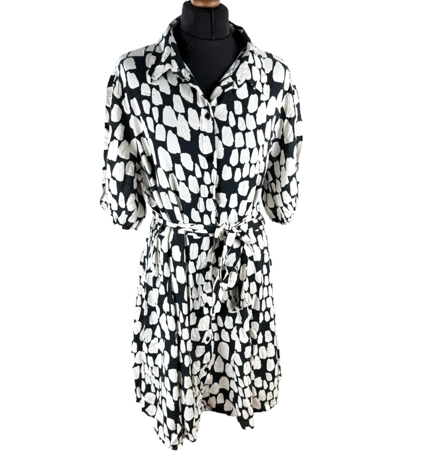 New Look Abstract Print Mini Shirt Dress Women’s UK Size 18 Belted Knee Length