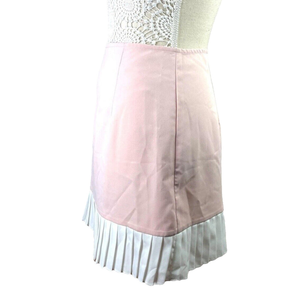 Pretty Little Thing Mini Skirt Pink White Pleat Trim Women’s UK Size 8