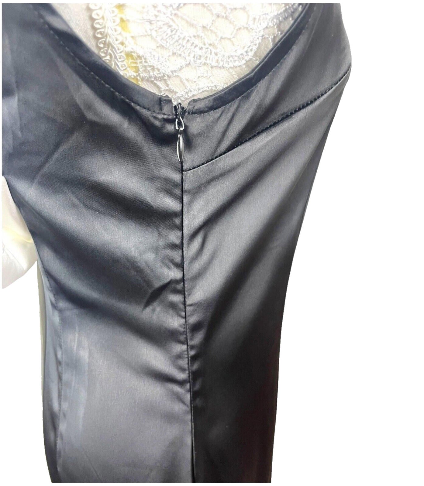 Satin Ballgown Prom Dress Low Back Black White Satin Bow Detail UK Size 8