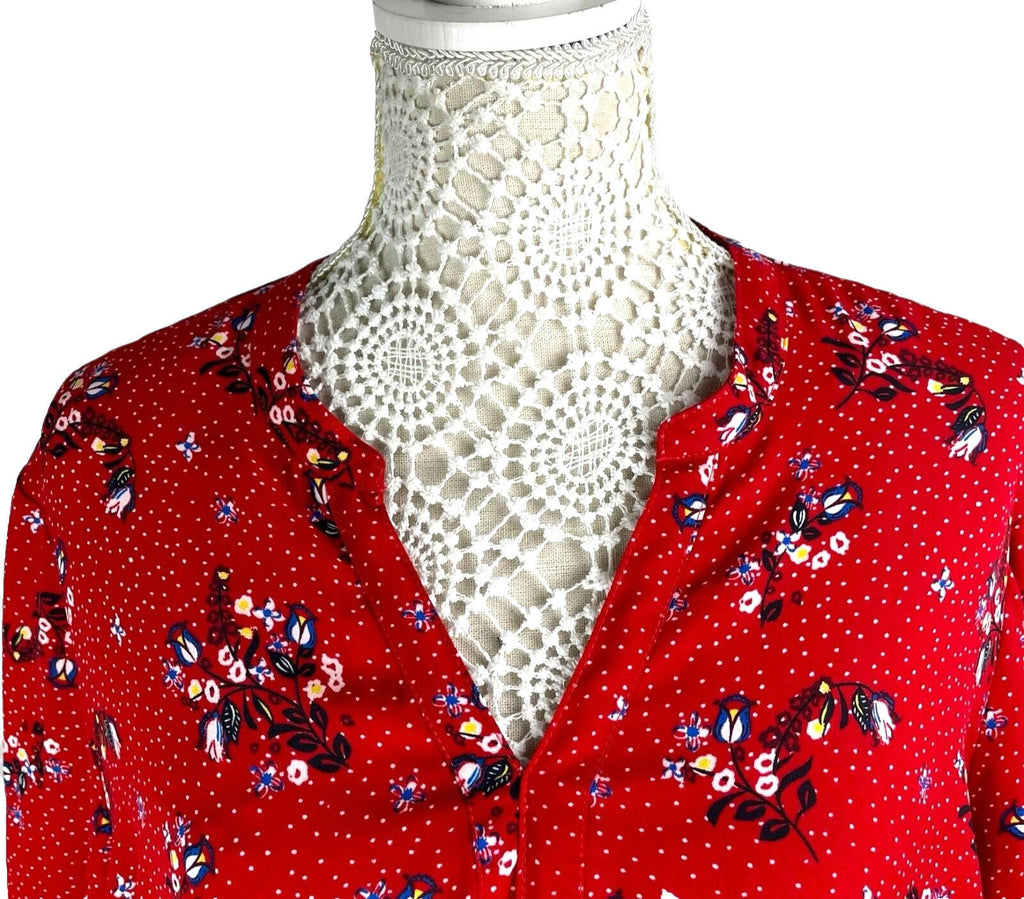 Kiabi Shirt Blouse Red Floral Long Sleeve Women’s UK Size L