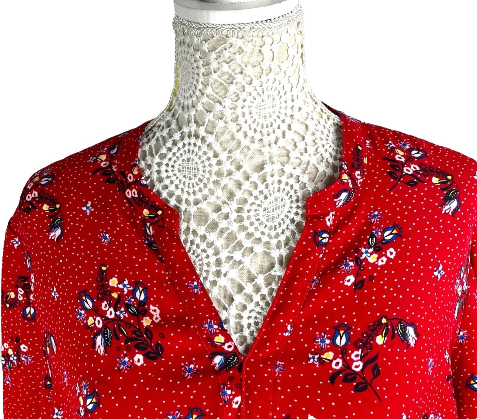 Kiabi Shirt Blouse Red Floral Long Sleeve Women’s UK Size L