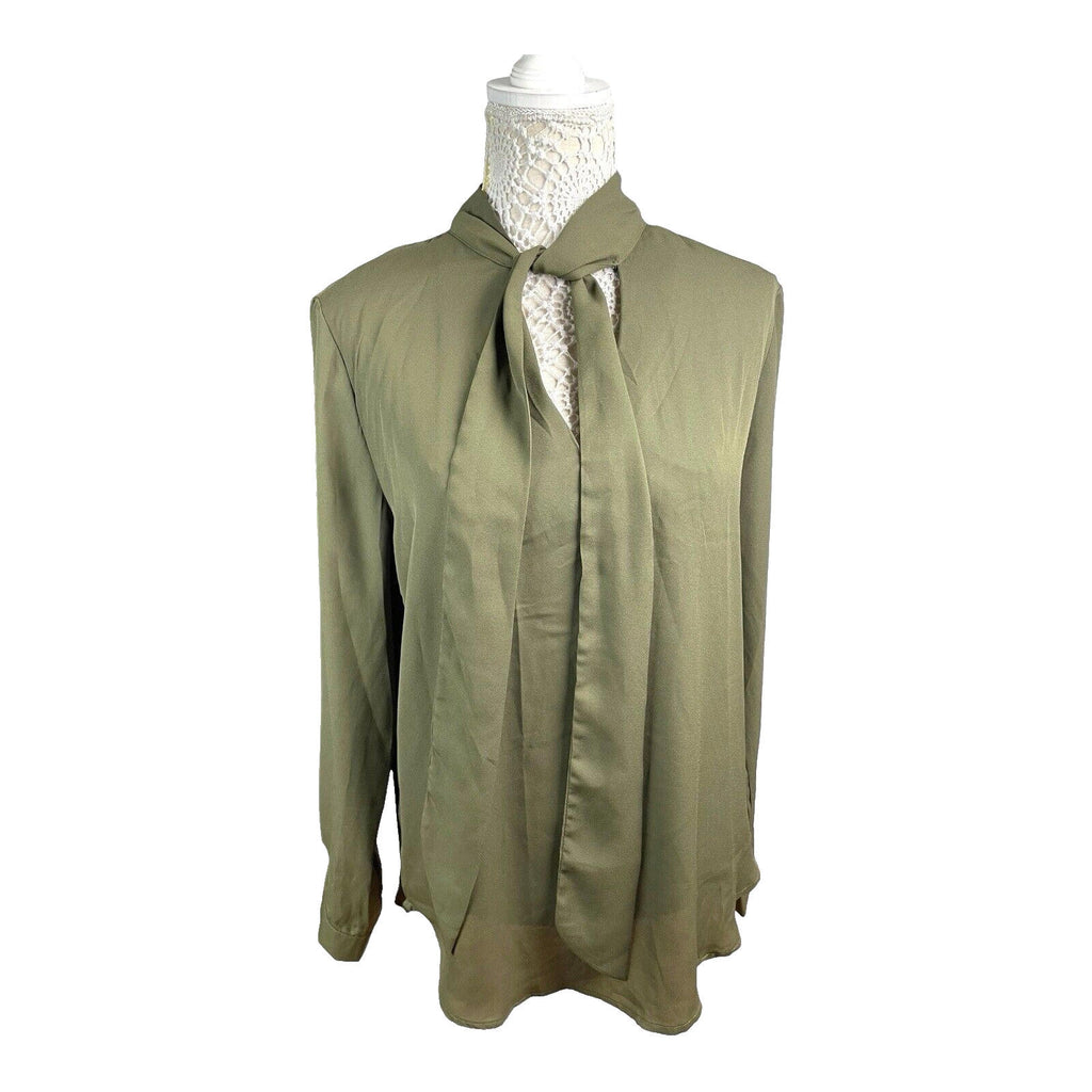 Yidarton Khaki Green Blouse Tie Neck Chiffon Women’s UK Size L (14)