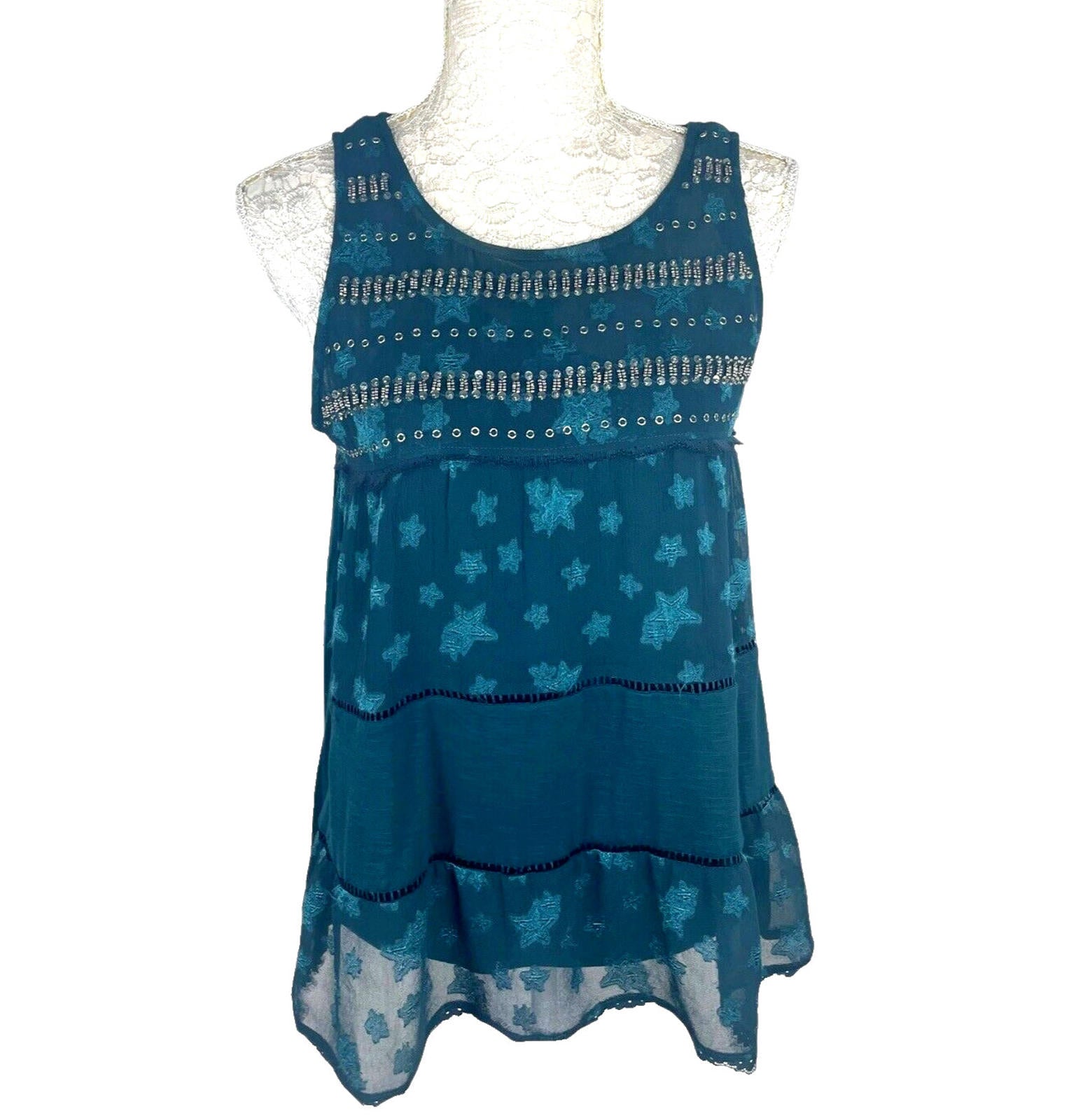 Next Starscene Tunic Top  Women's UK Size 10 Chiffon Layered Embezzled Sparkle