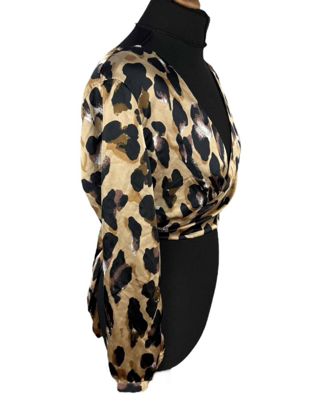 Boohoo Satin Croptop Leopard Print Backless V Neck Women’s UK Size 12