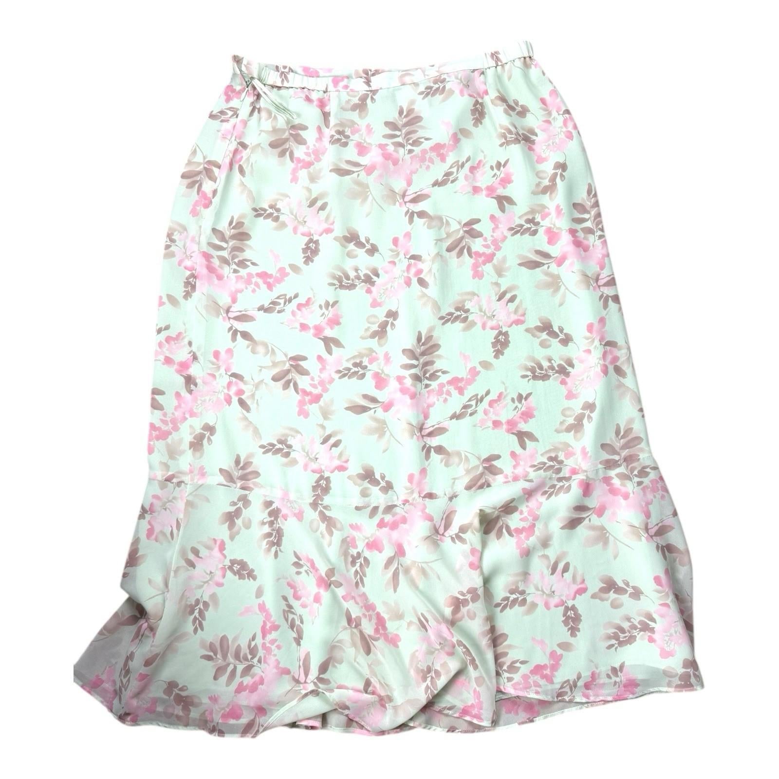 Jacques Vert Pencil Skirt Green Pink Floral Midi Skirt Women’s UK Size 14