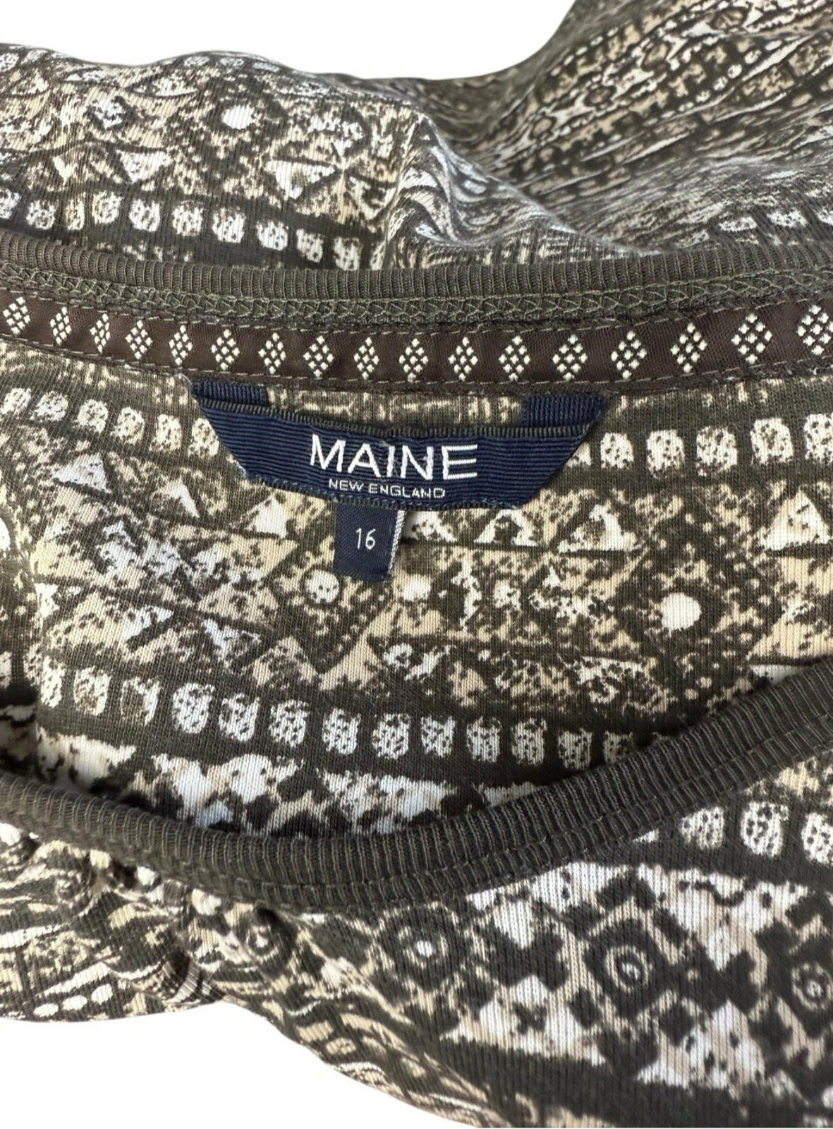 Maine Brown Patterned Tshirt Top Short Sleeve Round Neck Women’s UK Size 16
