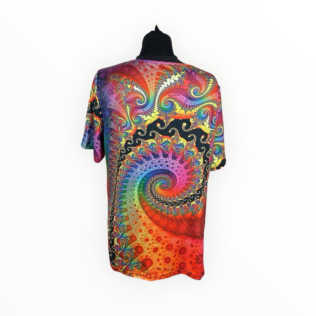 Physcedelic T-shirt Top Women's UK Size L Short Sleeve Stretch Multicolour