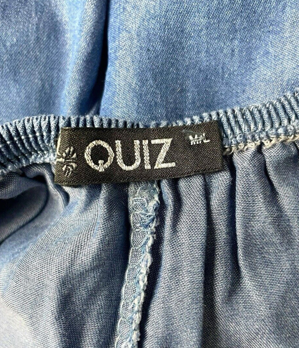 Quiz Off-Shoulder Blouse Women’s UK Size M-L Blue Denim Style Ruffle Long Sleeve